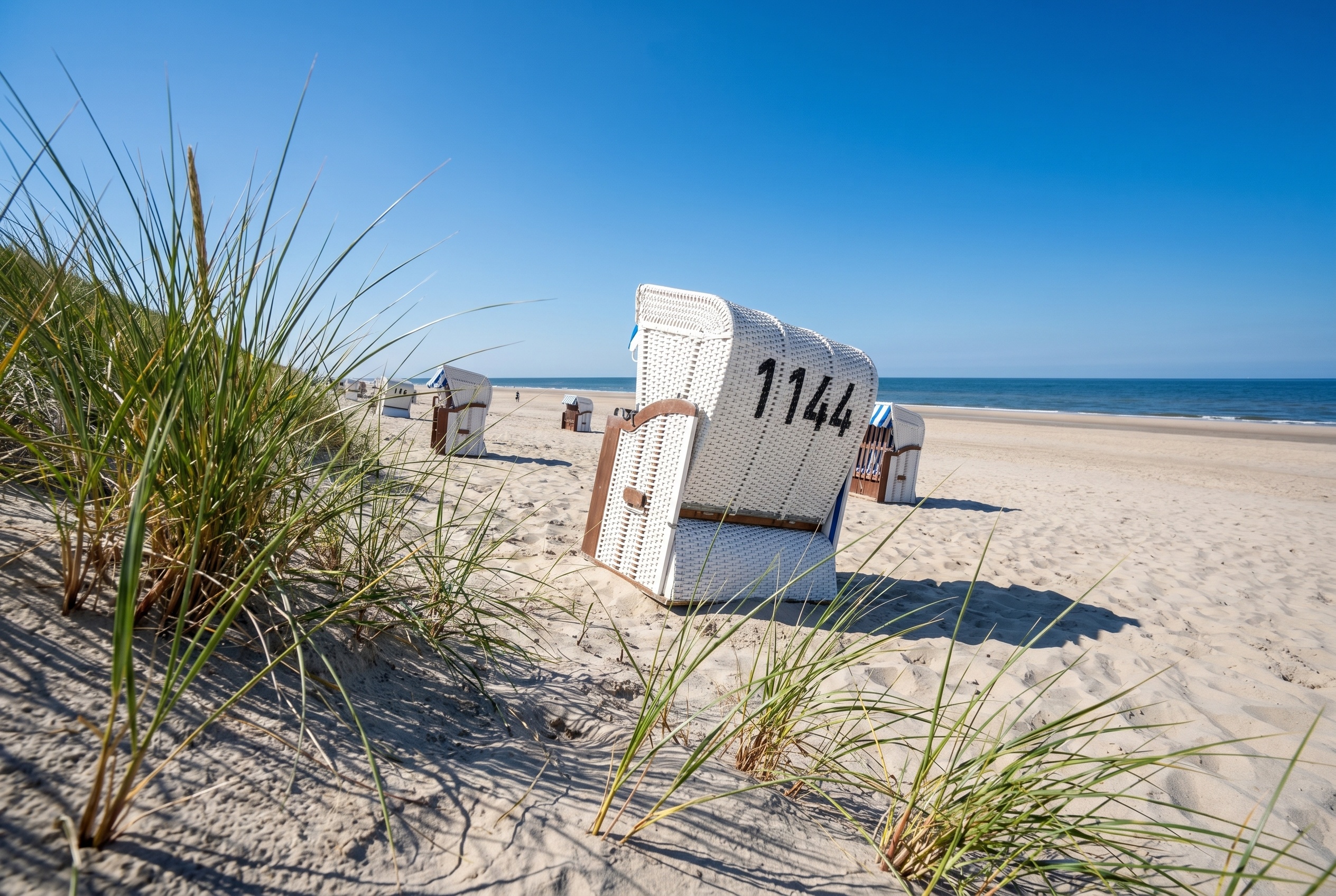 Strandkörbe am Sandstrand von Großenbrode an der Ostsee